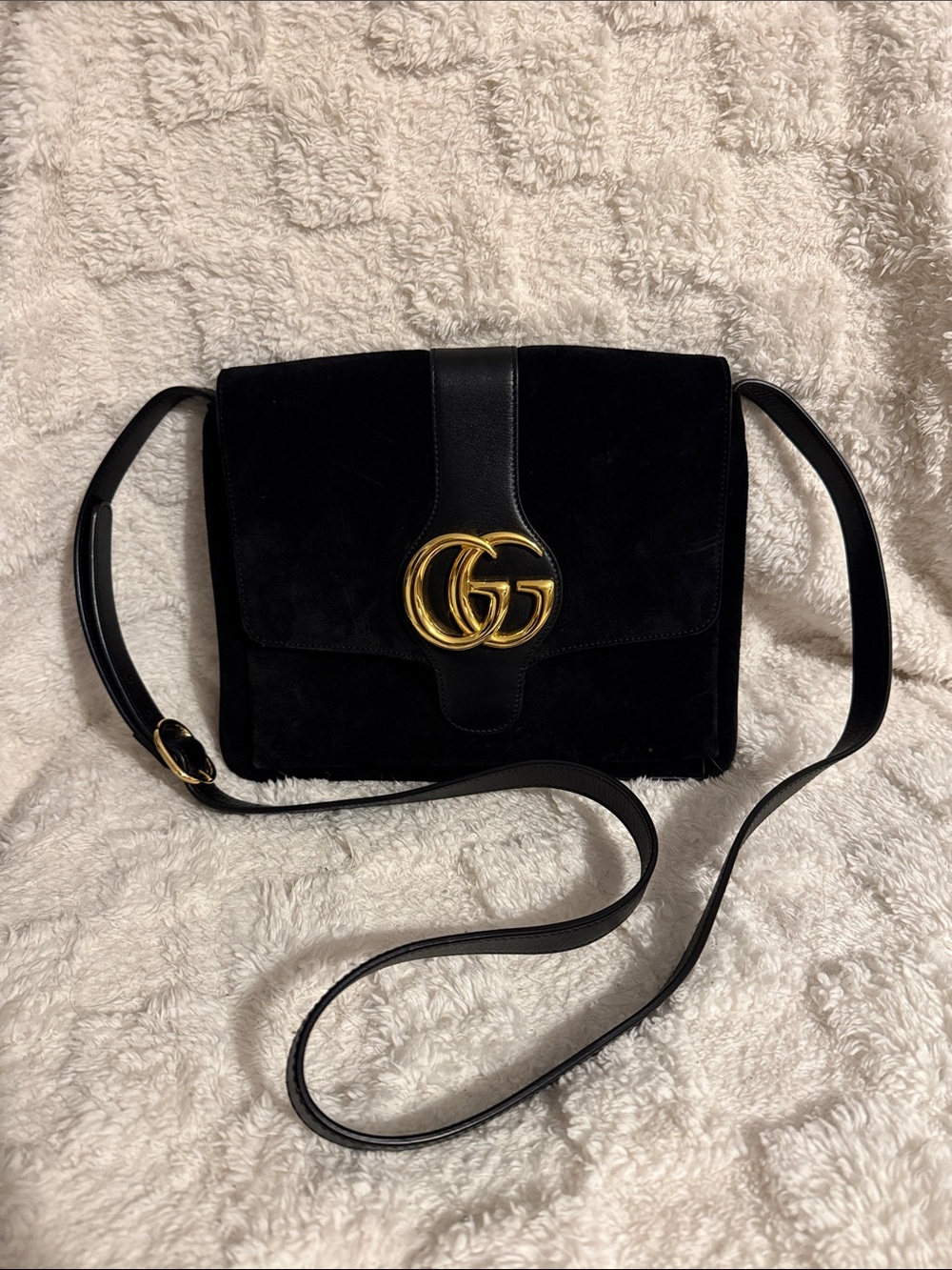 Gucci Black Suede Crossbody with Gold Double G